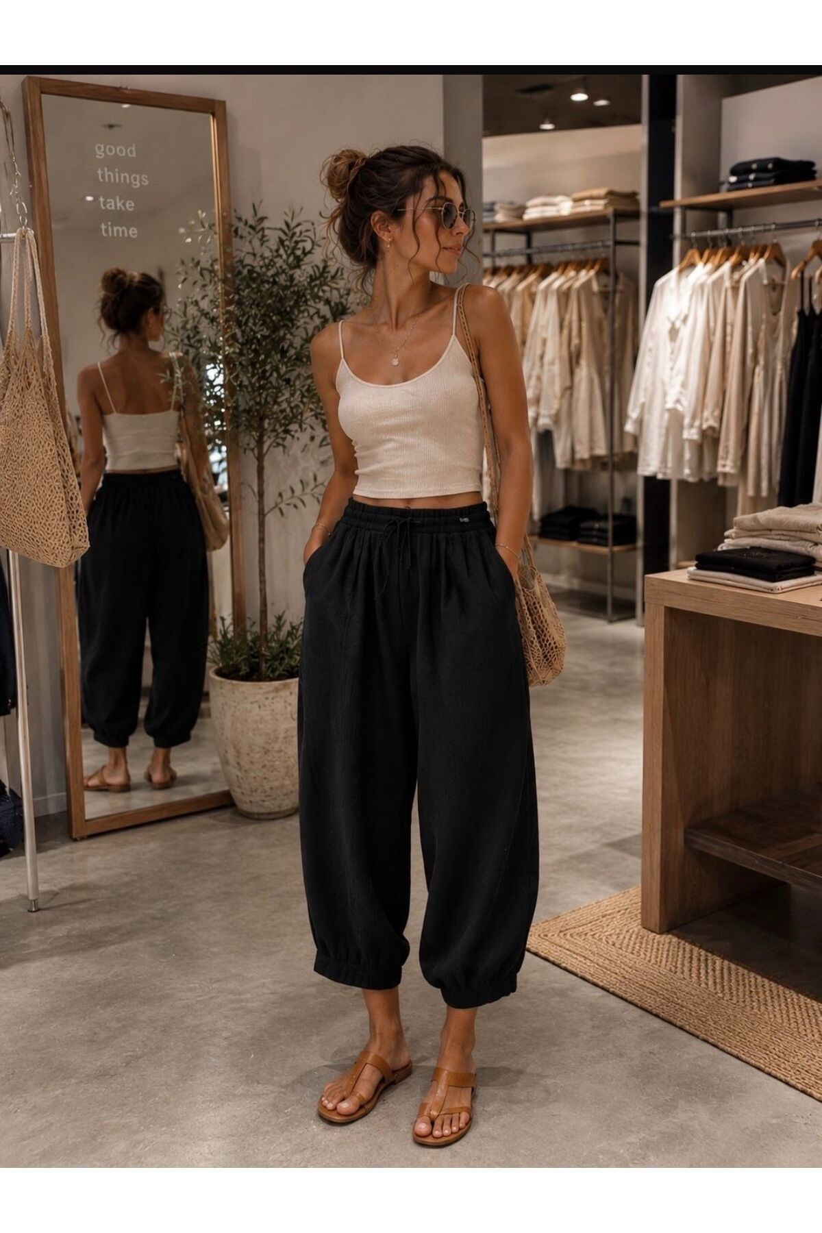 – Luna Müslin Şalvar Pantolon-Siyah Siyah - M