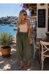 – Olive Breeze Paça Düğmeli Şalvar Pantolon-Haki Haki - M