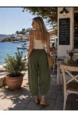 – Olive Breeze Paça Düğmeli Şalvar Pantolon-Haki Haki - L