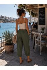 – Olive Breeze Paça Düğmeli Şalvar Pantolon-Haki Haki - L