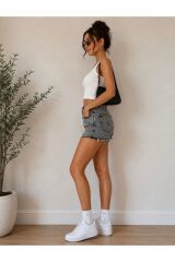 –Püsküllü Siyah Denim Şort Siyah - 42