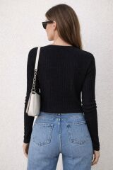 Dokulu Düğmeli Kadın Bluz SİYAH Siyah - XL