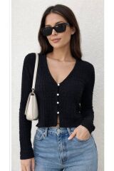 Dokulu Düğmeli Kadın Bluz SİYAH Siyah - XL
