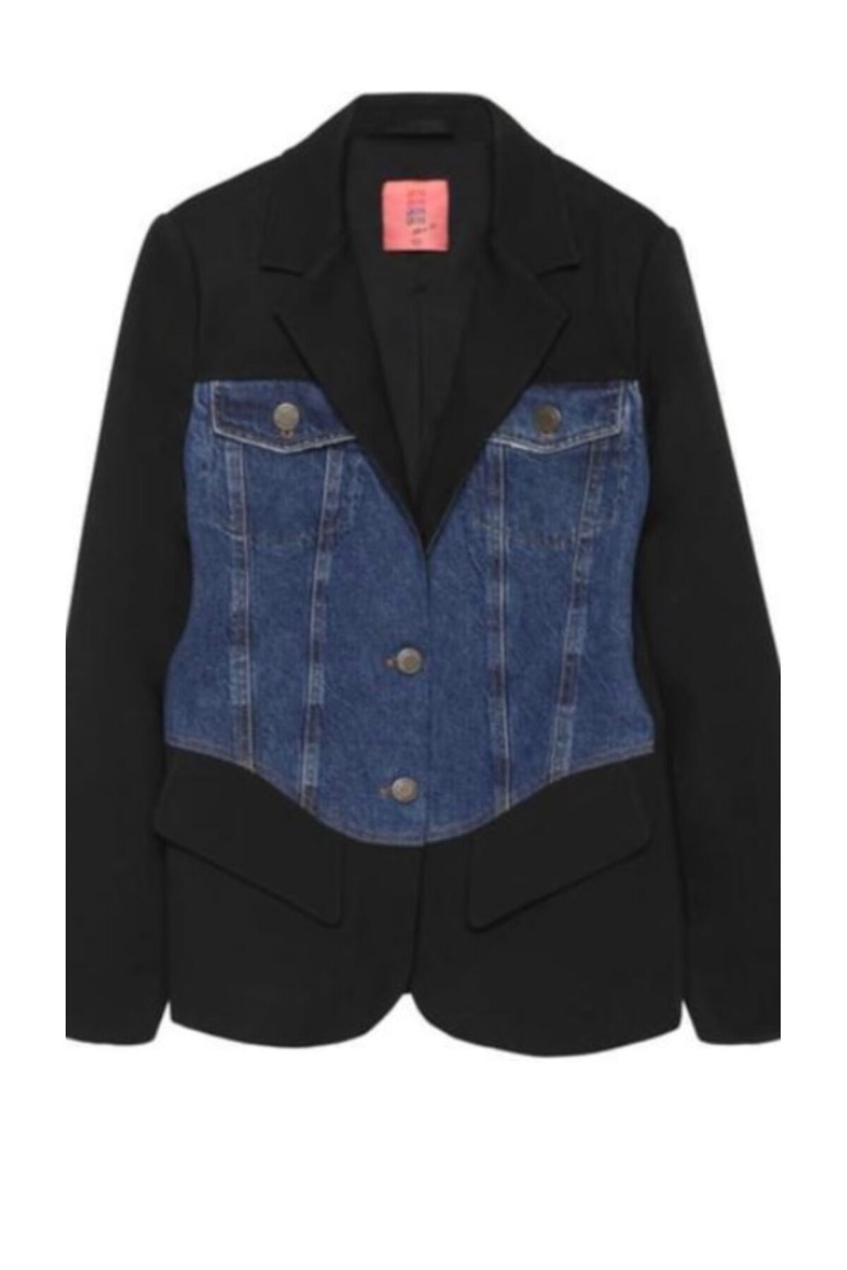 Matchli Denim Detaylı Ceket Siyah Siyah - S