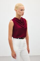 Degaje Yaka Kolsuz Bluz - Bordo Bordo - 42