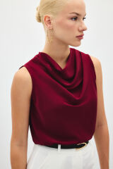 Degaje Yaka Kolsuz Bluz - Bordo Bordo - 40