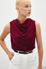 Degaje Yaka Kolsuz Bluz - Bordo Bordo - 38