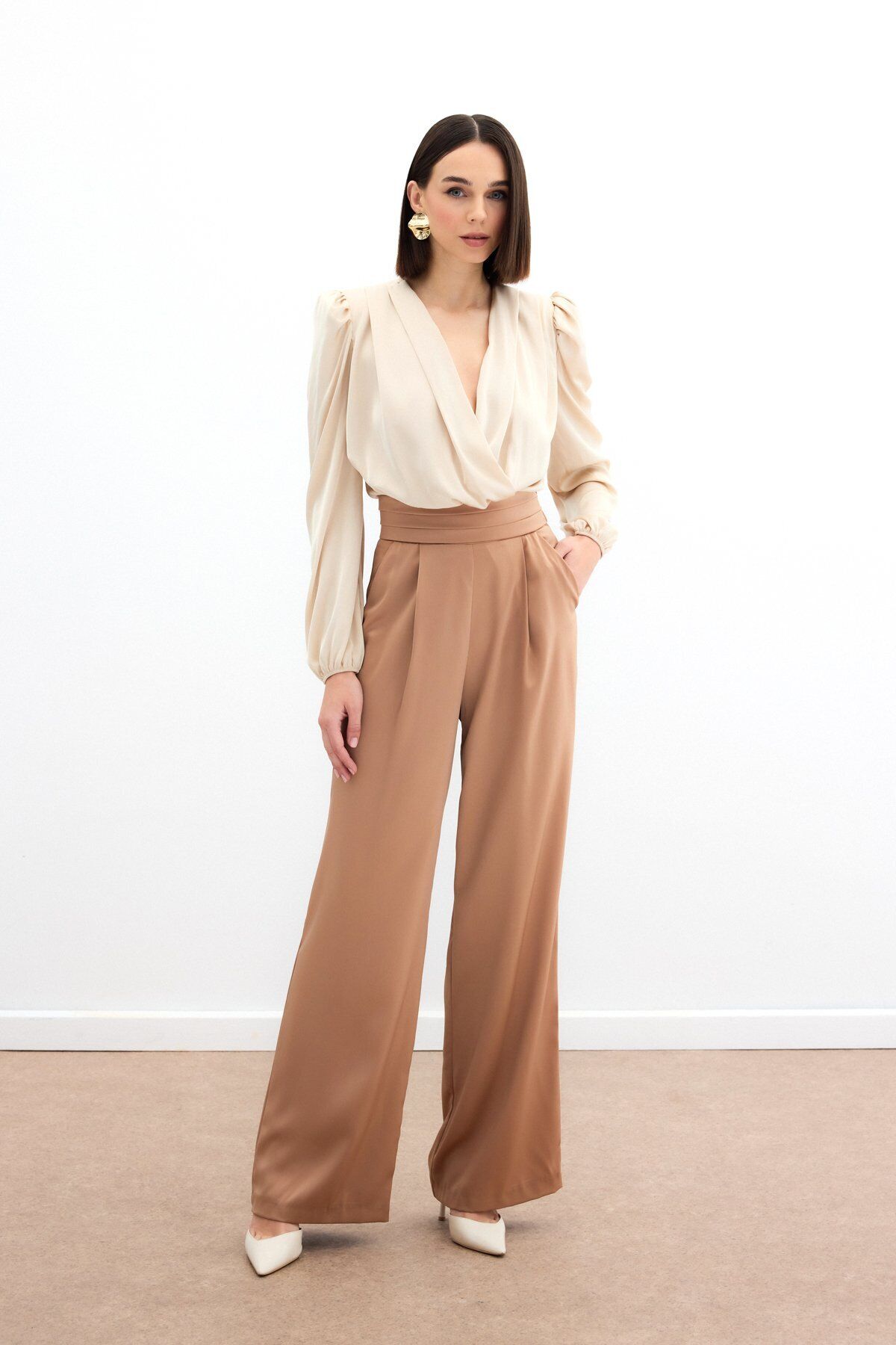 Cepli Salaş Saten Pantolon - Camel Camel - 42