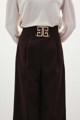 Bel Aksesuarlı Bol Paça Pantolon - Kahve Kahve - 42