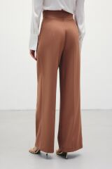 Bel Aksesuarlı Bol Paça Pantolon - Kahve Camel - 36