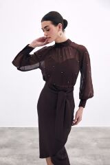 Kuşaklı Kalem Etek - Kahve Kahve - 42