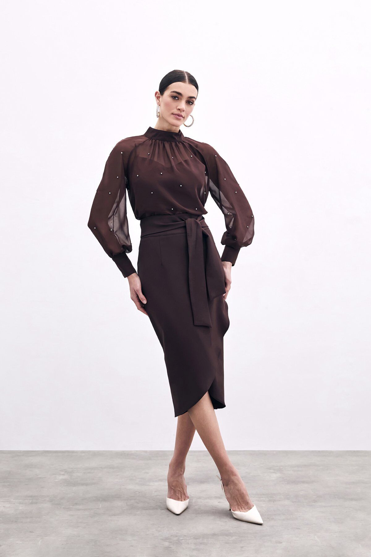 Kuşaklı Kalem Etek - Kahve Kahve - 42