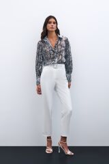 Yüksek Bel Kemerli Pantolon - Ekru Ekru - 42