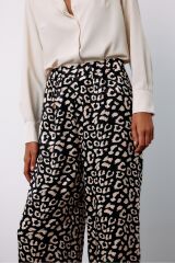 Yüksek Bel Leopar Pantolon - Siyah